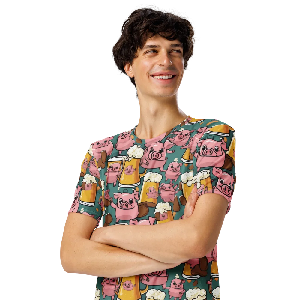 Pint-sized Porkers on Men's Crew Neck T-Shirt — Left Front