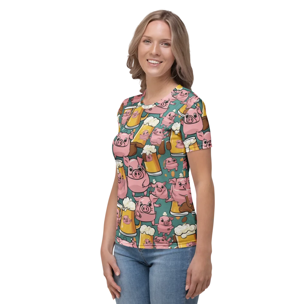 Pint-sized Porkers on Women's Crew Neck T-Shirt — Left