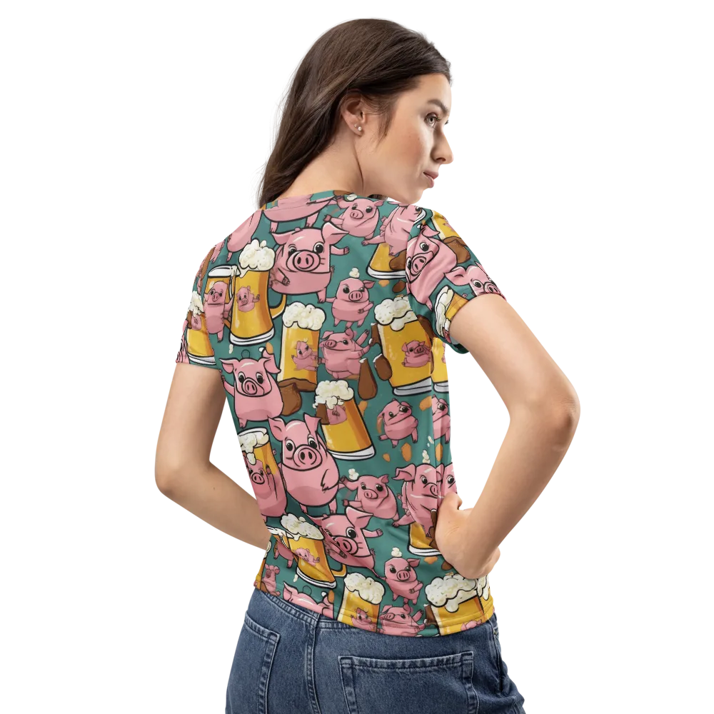 Pint-sized Porkers on Women's Crew Neck T-Shirt — Back