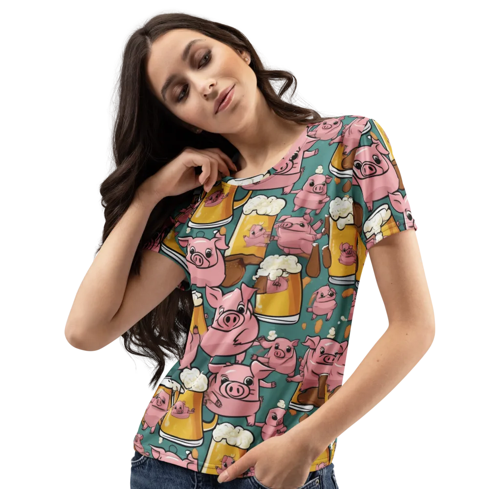 Pint-sized Porkers on Women's Crew Neck T-Shirt — Left Front