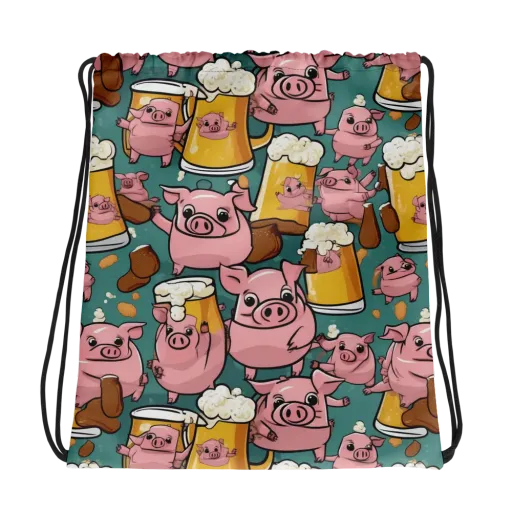 Pint-sized Porkers on a Drawstring Bag