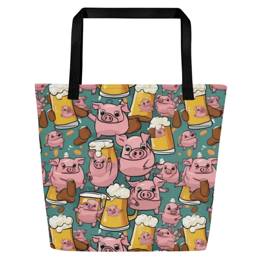 Pint-sized Porkers on a Large Tote Bag W/ Pocket