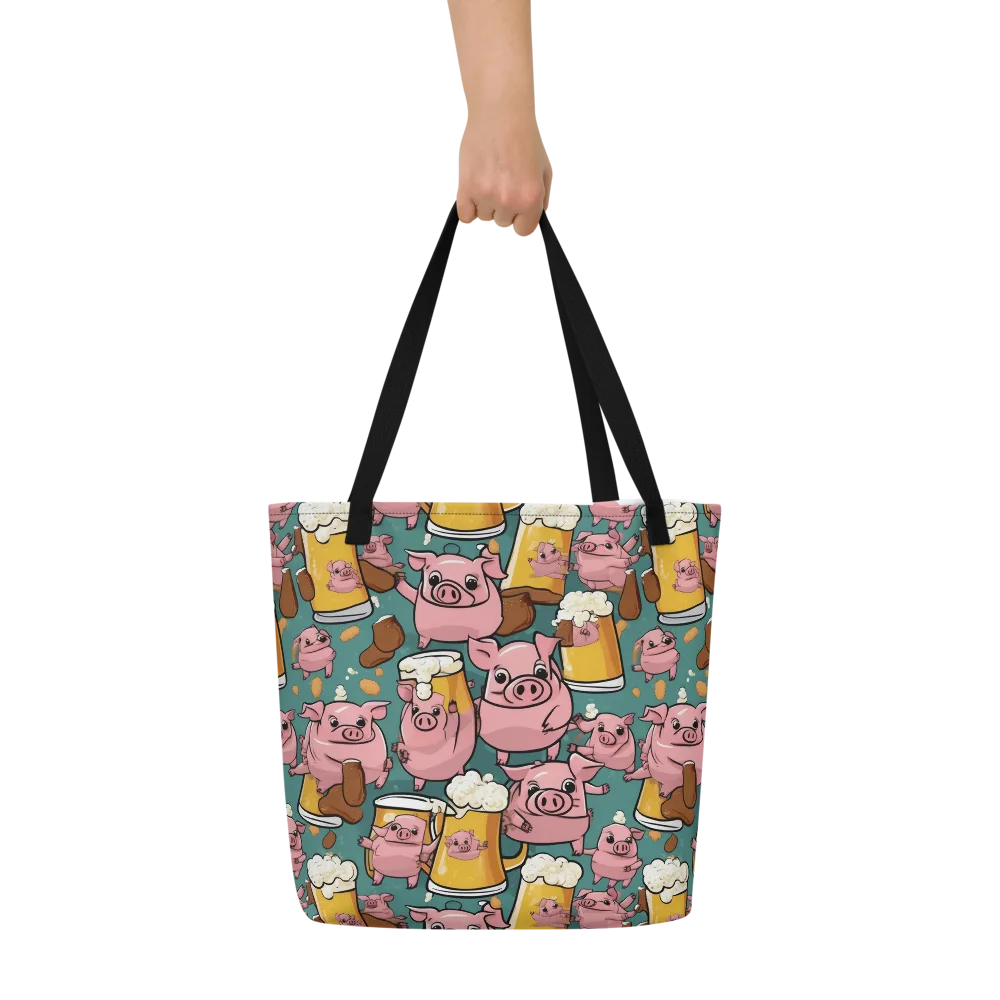 Pint-sized Porkers on Large Tote Bag W/ Pocket — Front