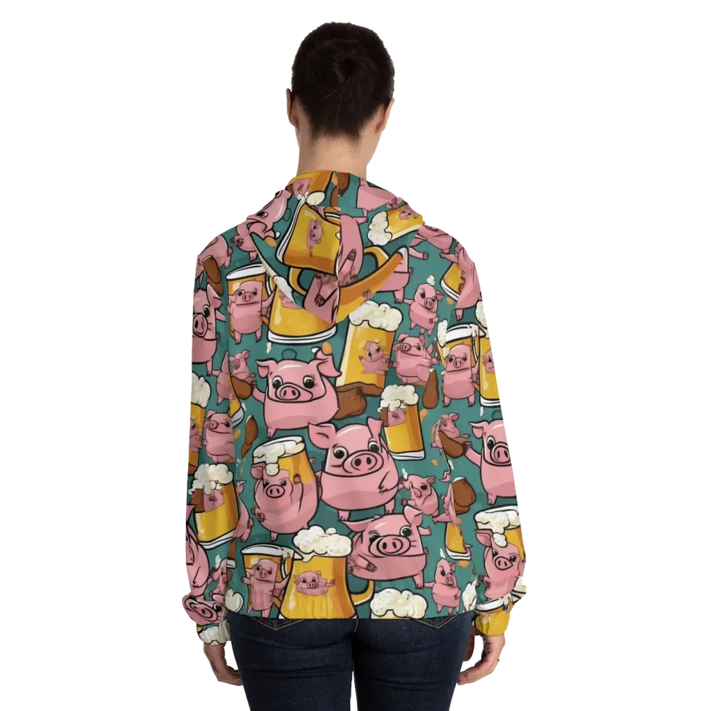 Pint-sized Porkers on Women's Full-Zip Hoodie — Back On Person