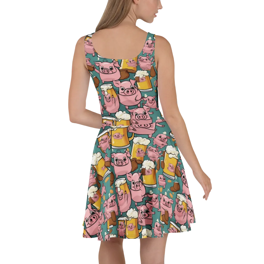 Pint-sized Porkers on Skater Dress — Back