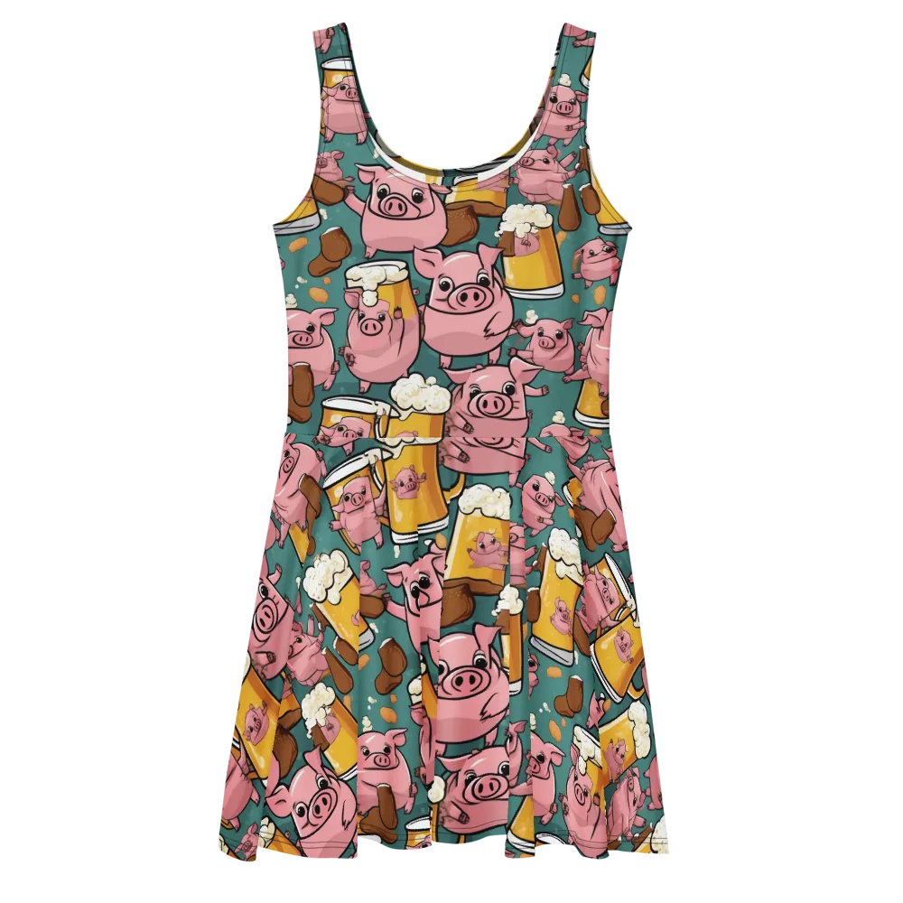 Pint-sized Porkers on Skater Dress — Front