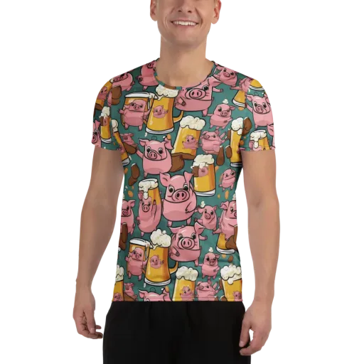 Pint-sized Porkers on a Men's Athletic T-Shirt