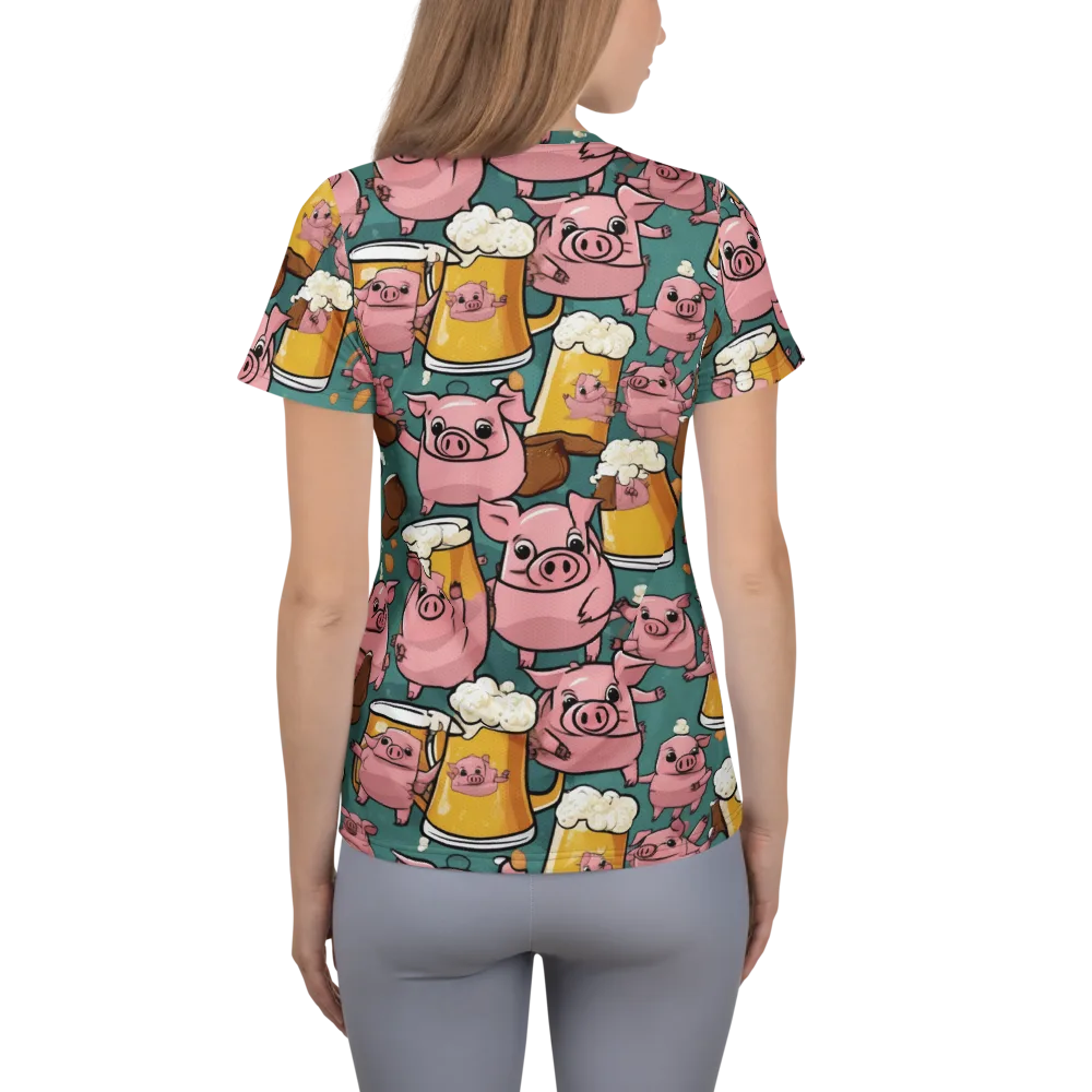 Pint-sized Porkers on Women's Athletic T-Shirt — Back