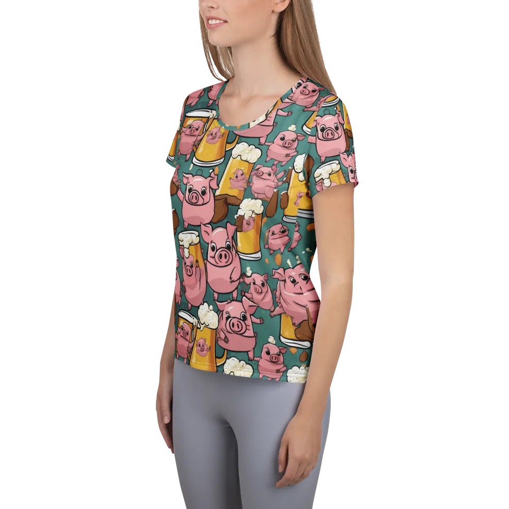 Pint-sized Porkers on Women's Athletic T-Shirt — Left