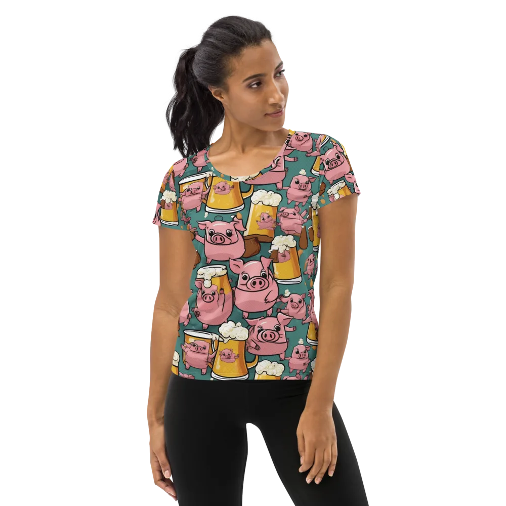 Pint-sized Porkers on Women's Athletic T-Shirt — Front