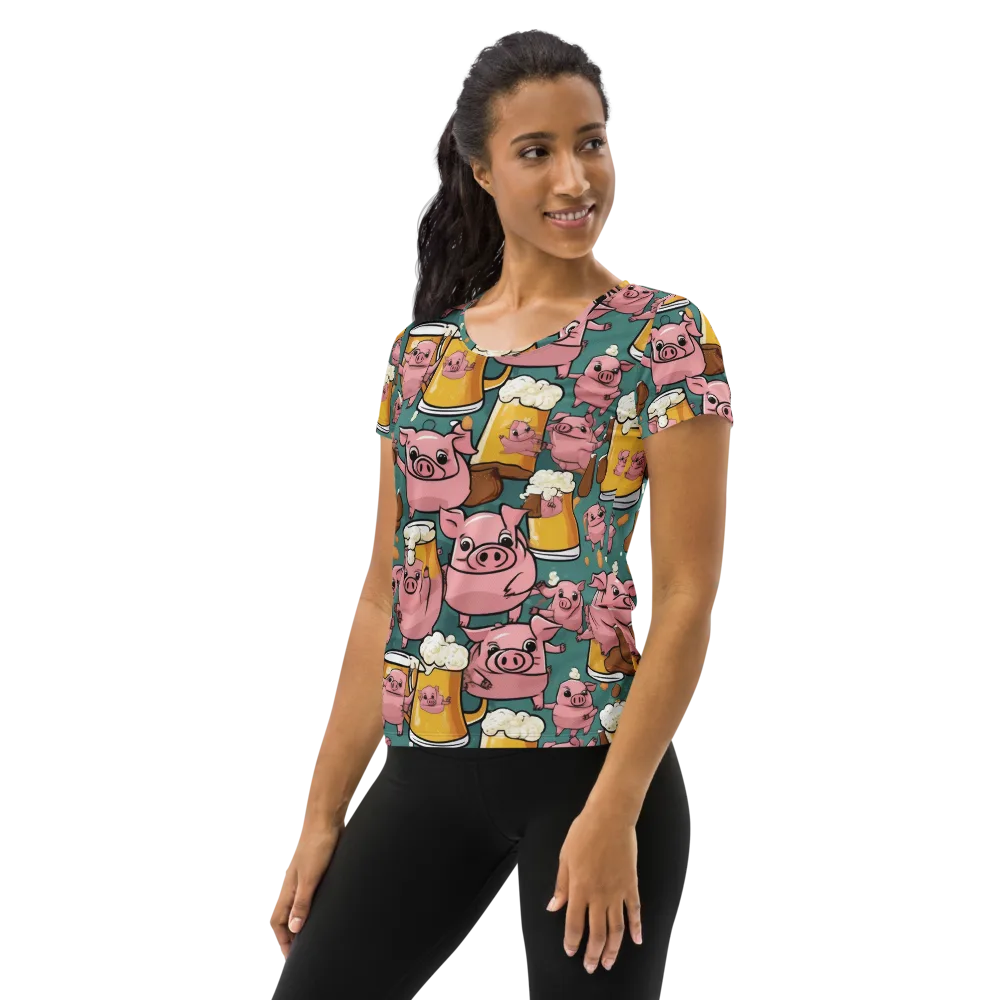 Pint-sized Porkers on Women's Athletic T-Shirt — Left