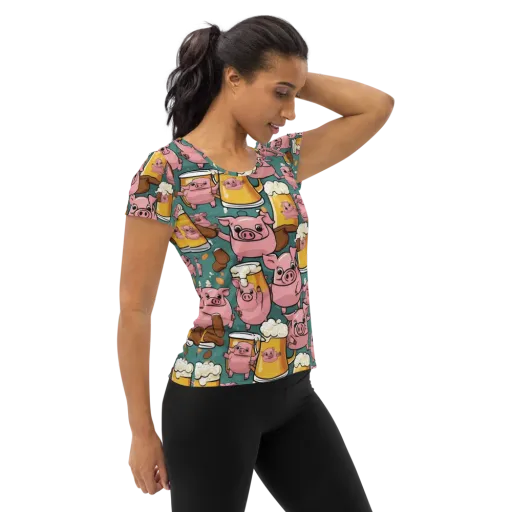 Pint-sized Porkers on a Women's Athletic T-Shirt