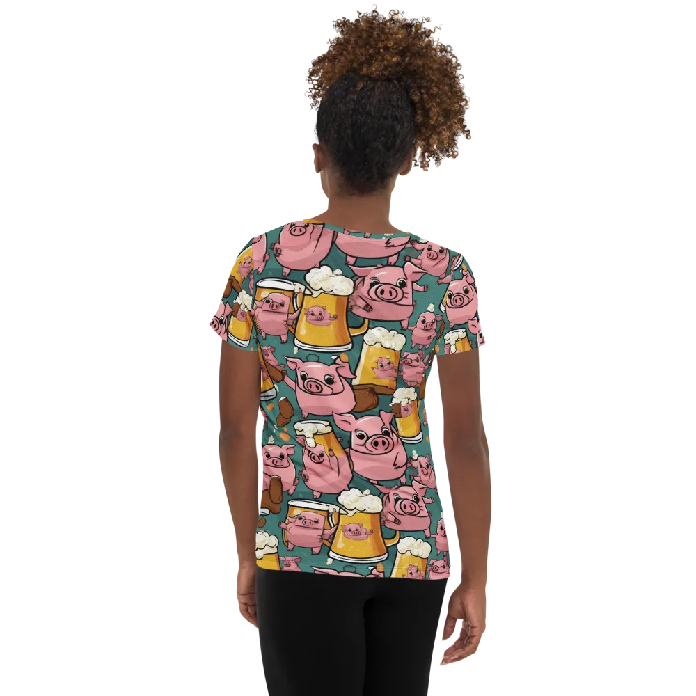 Pint-sized Porkers on Women's Athletic T-Shirt — Back