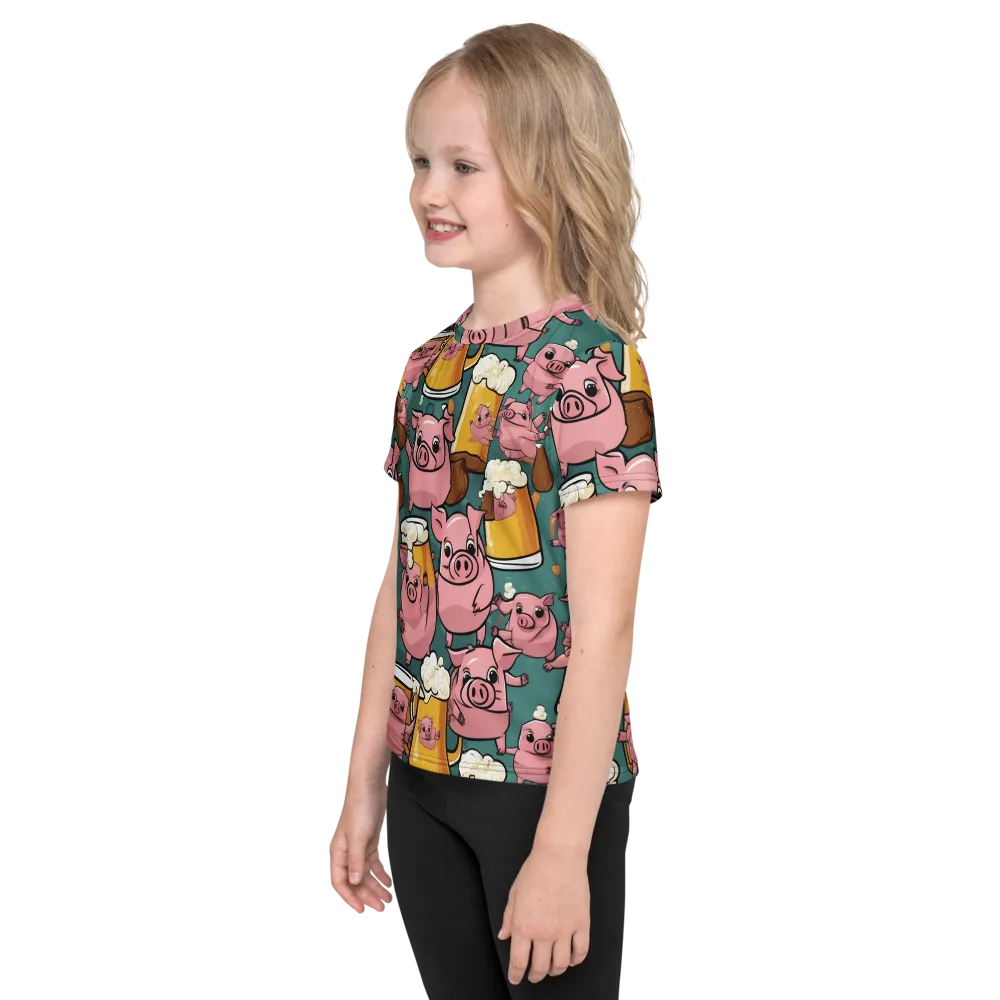 Pint-sized Porkers on Kids Crew Neck T-Shirt — Left