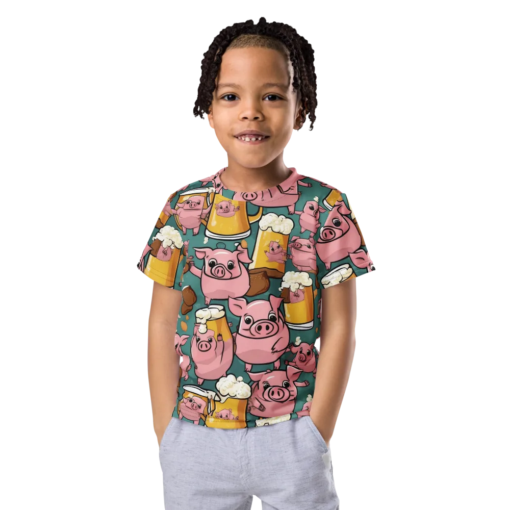 Pint-sized Porkers on Kids Crew Neck T-Shirt — Front