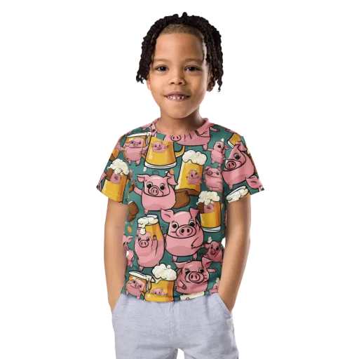 Pint-sized Porkers on a Kids Crew Neck T-Shirt