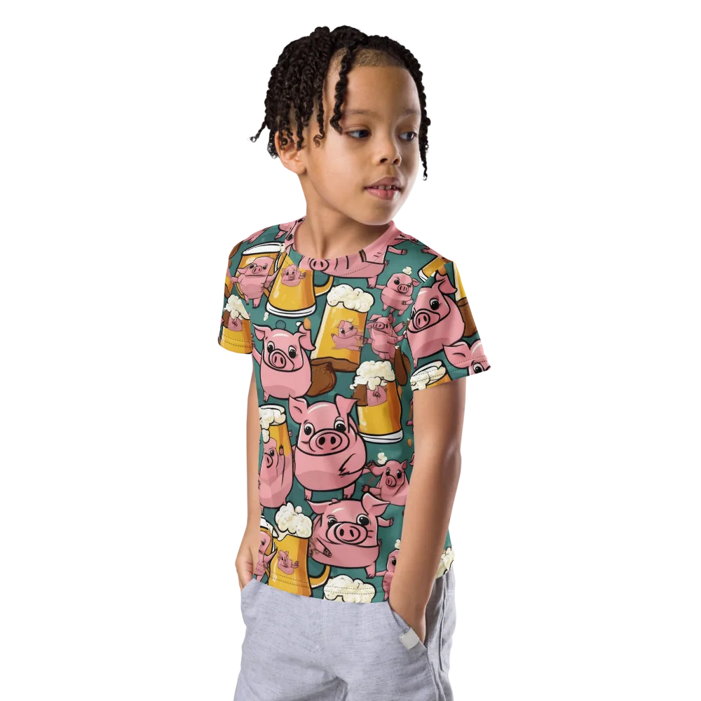 Pint-sized Porkers on Kids Crew Neck T-Shirt — Left Front