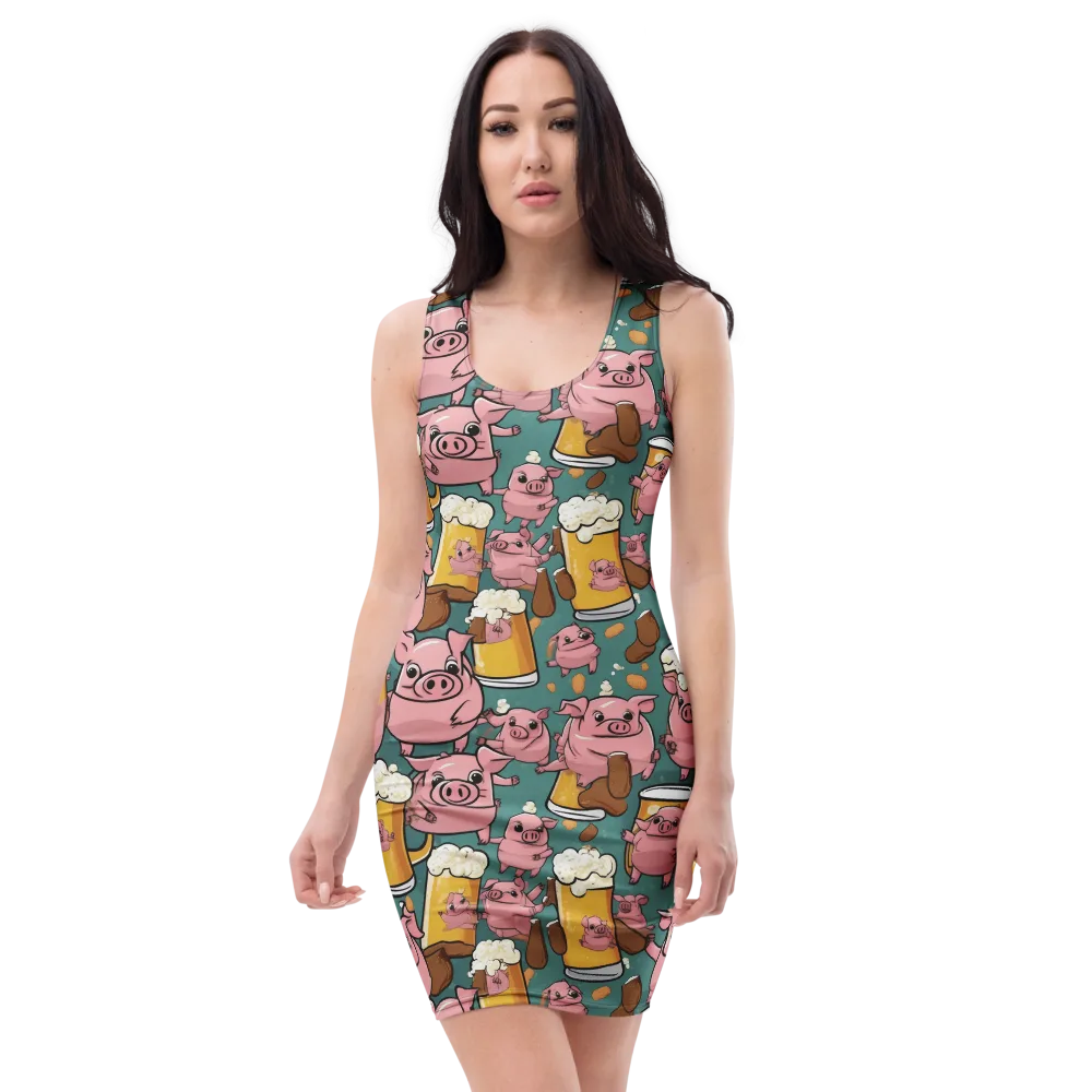 Pint-sized Porkers on Bodycon Dress — Front