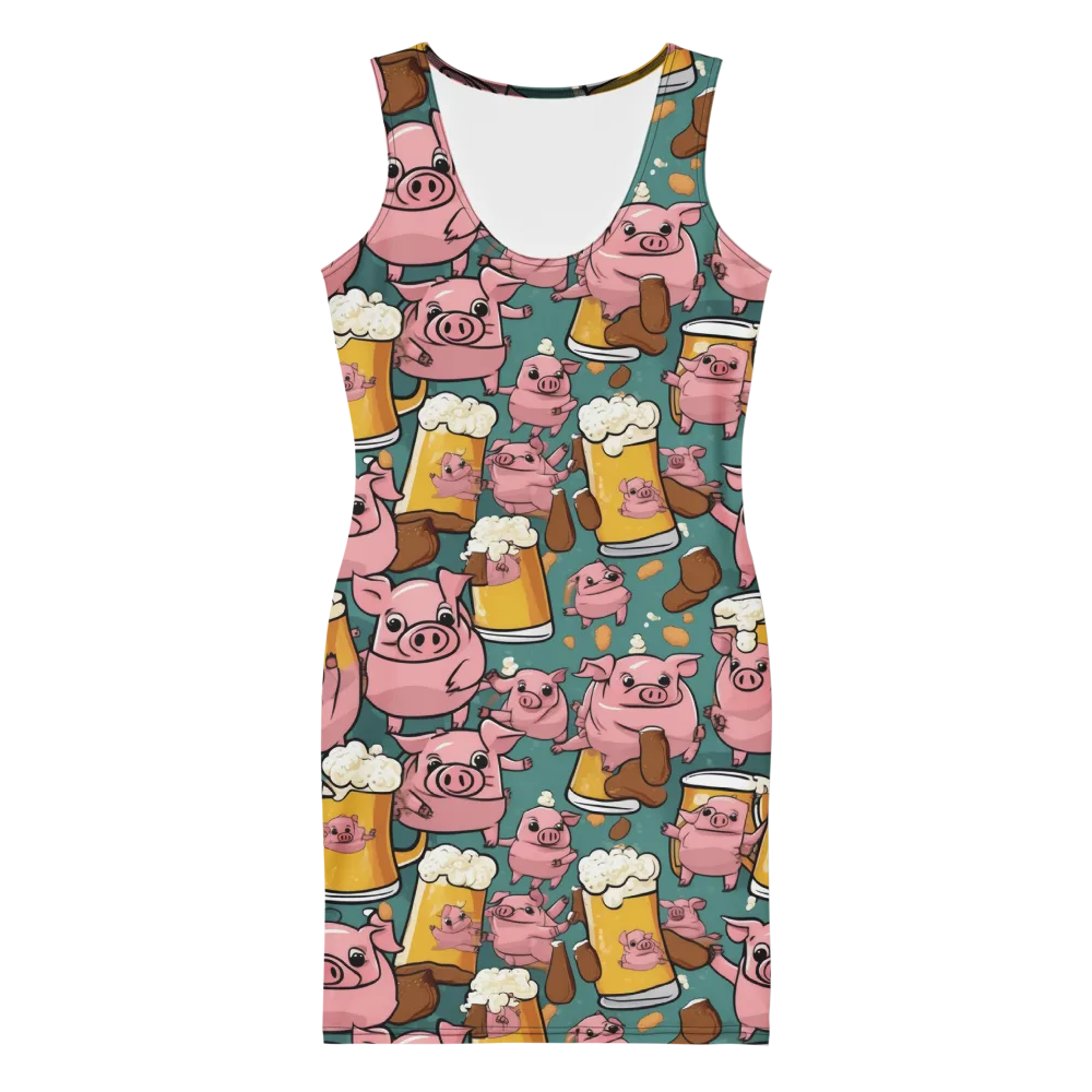 Pint-sized Porkers on Bodycon Dress — Front