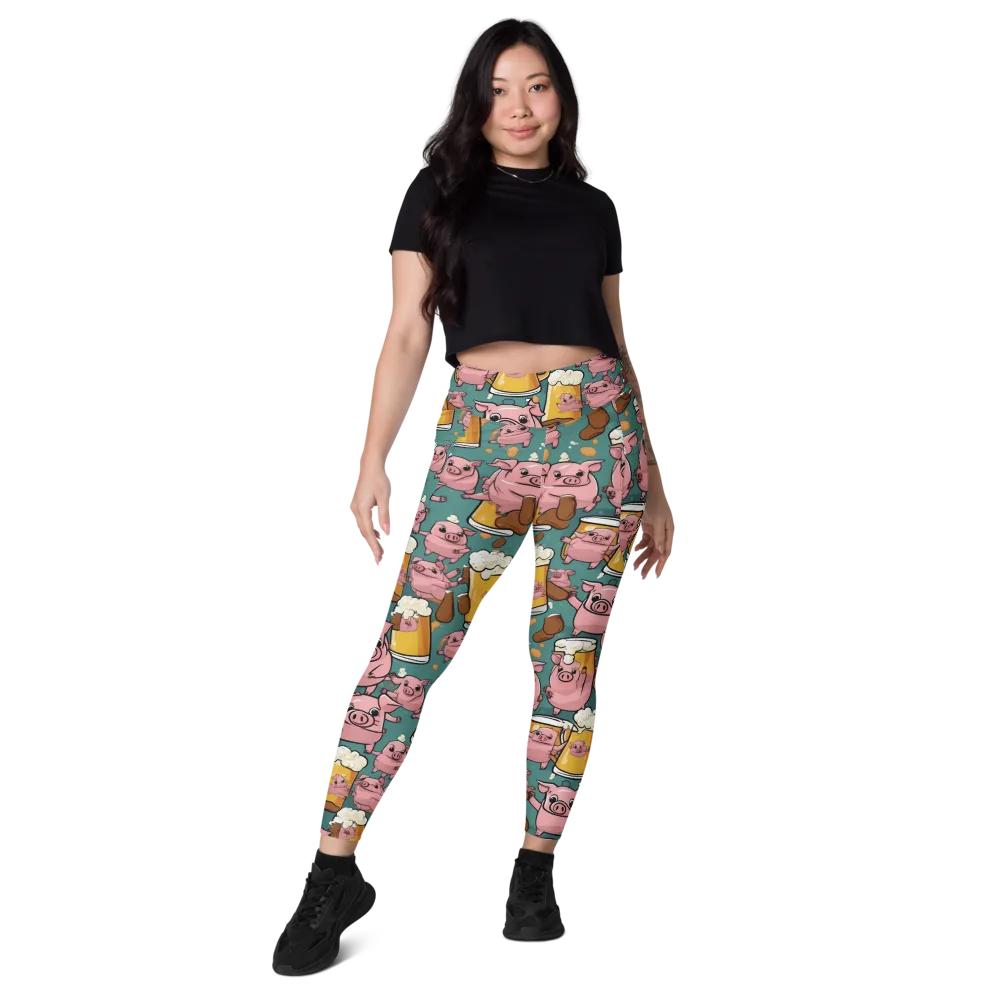 Pint-sized Porkers on Leggings with Pockets — Front