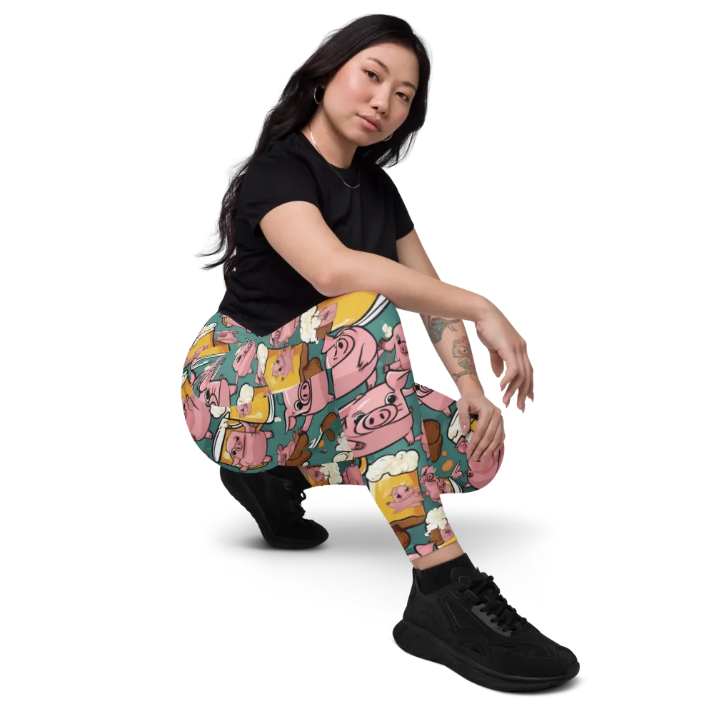 Pint-sized Porkers on Leggings with Pockets — Right Front