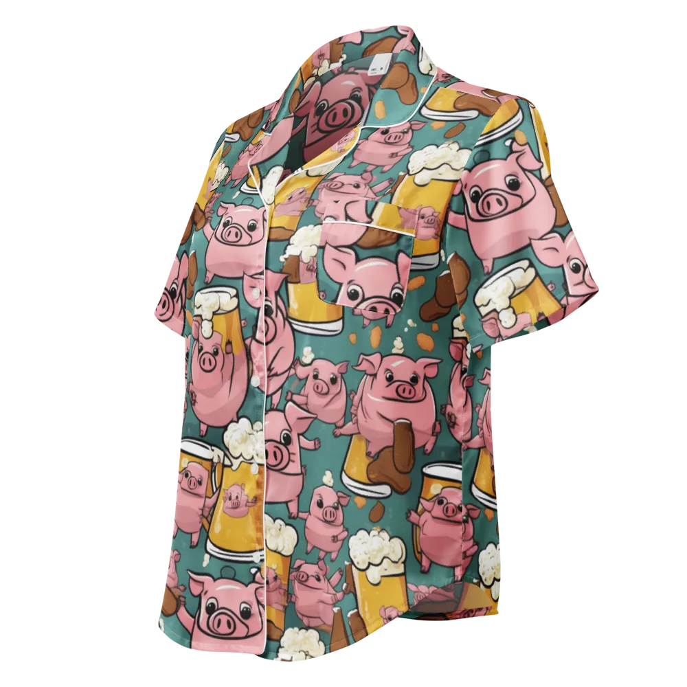 Pint-sized Porkers on Women's Short Sleeve Pajama Top — Left Front