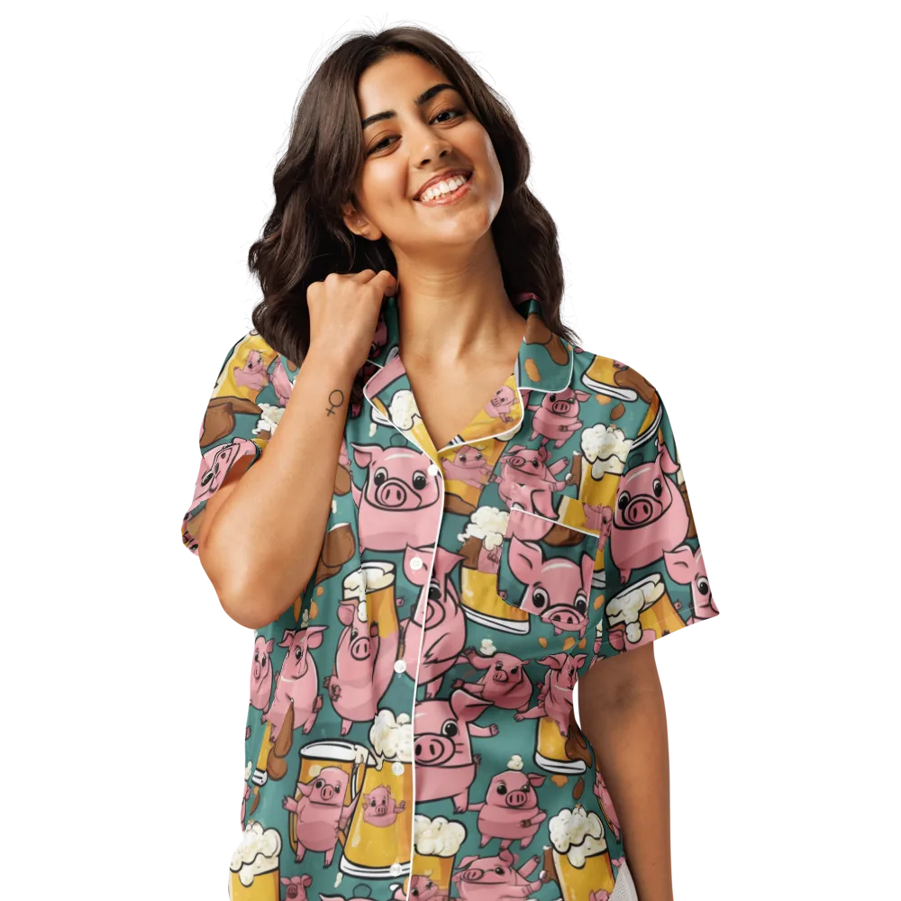 Pint-sized Porkers on Women's Short Sleeve Pajama Top — Front