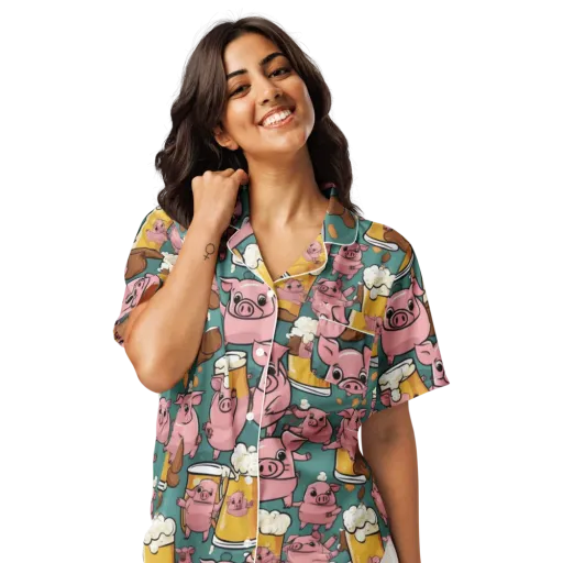 Pint-sized Porkers on a Women's Short Sleeve Pajama Top