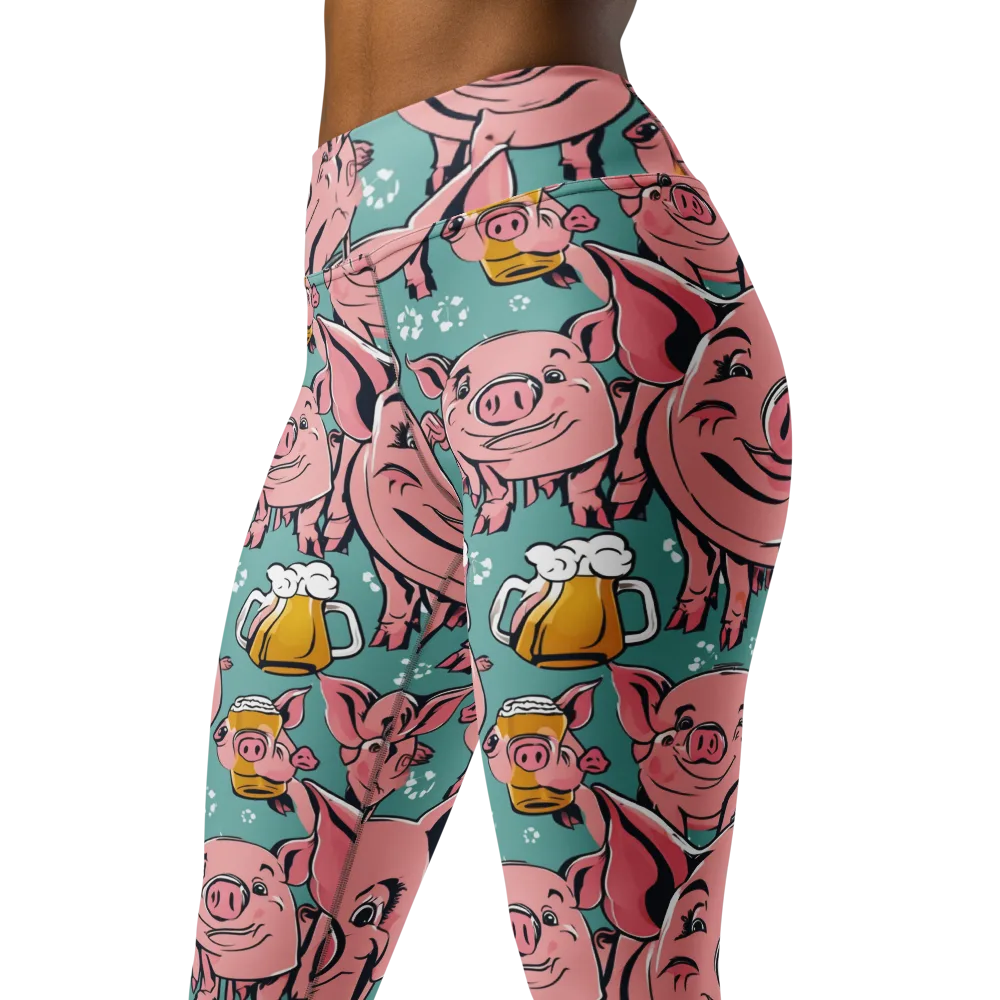 Bacon And Barley on Yoga Leggings — Left Front