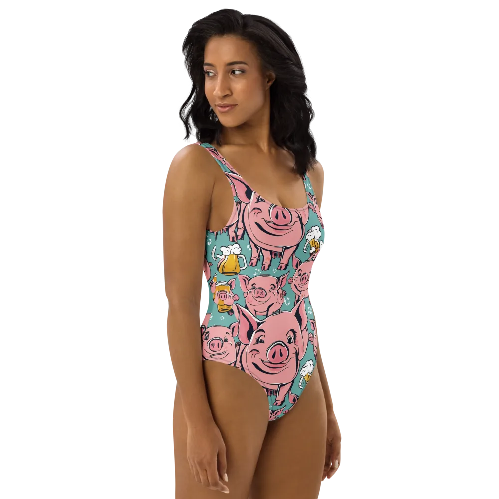 Bacon And Barley on One-Piece Swimsuit — Right