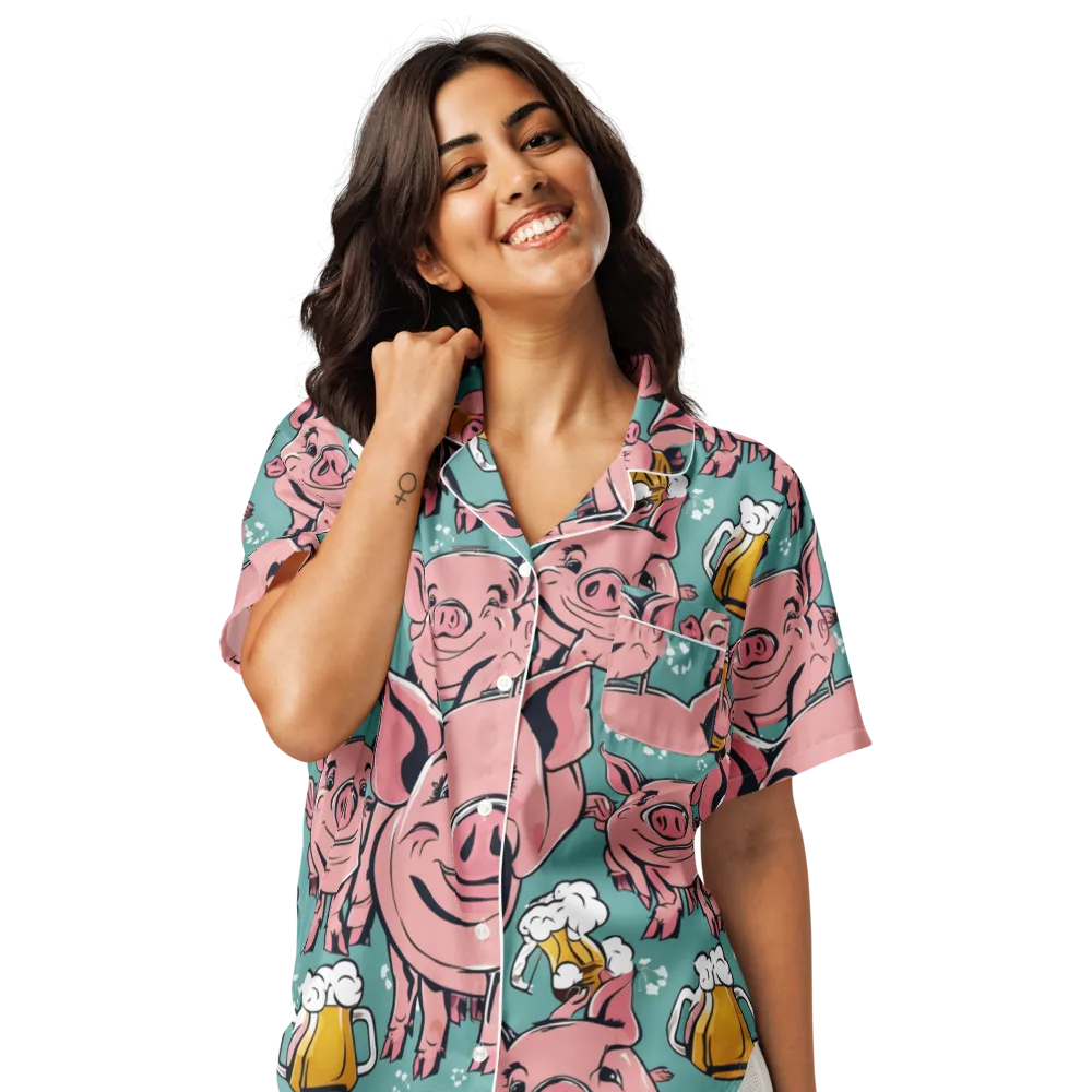 Bacon And Barley on Women's Short Sleeve Pajama Top — Front