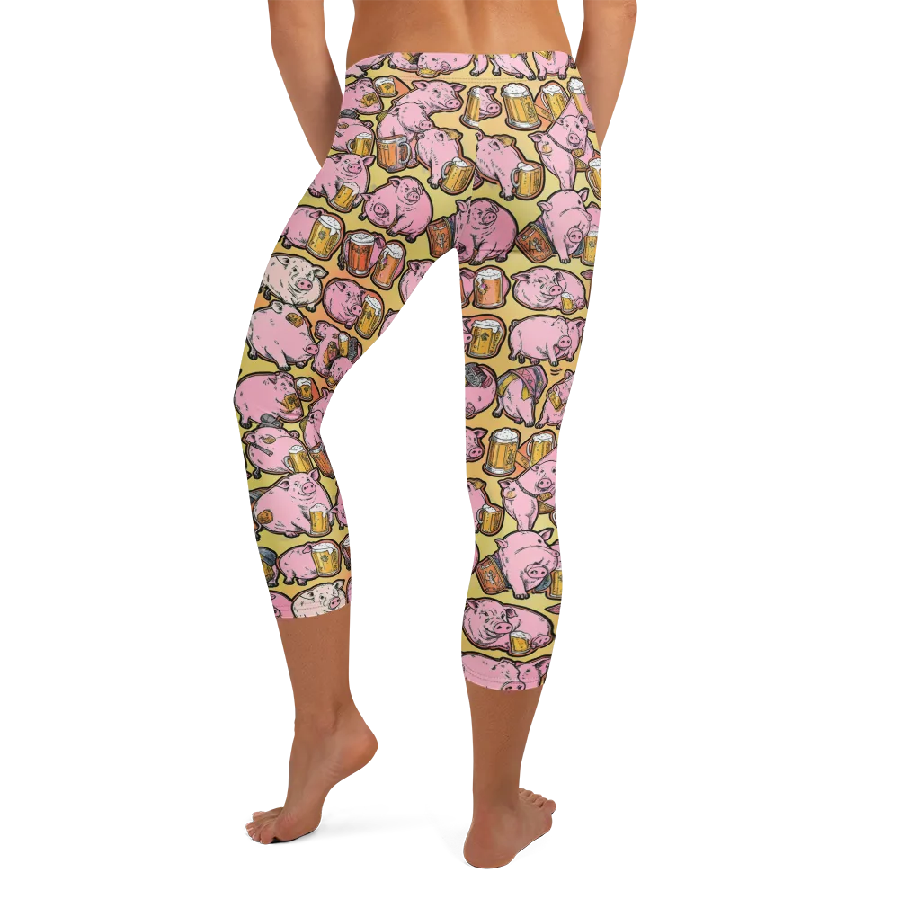 Brew And Oink on Capri Leggings — Back