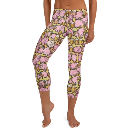 Brew And Oink on a Capri Leggings