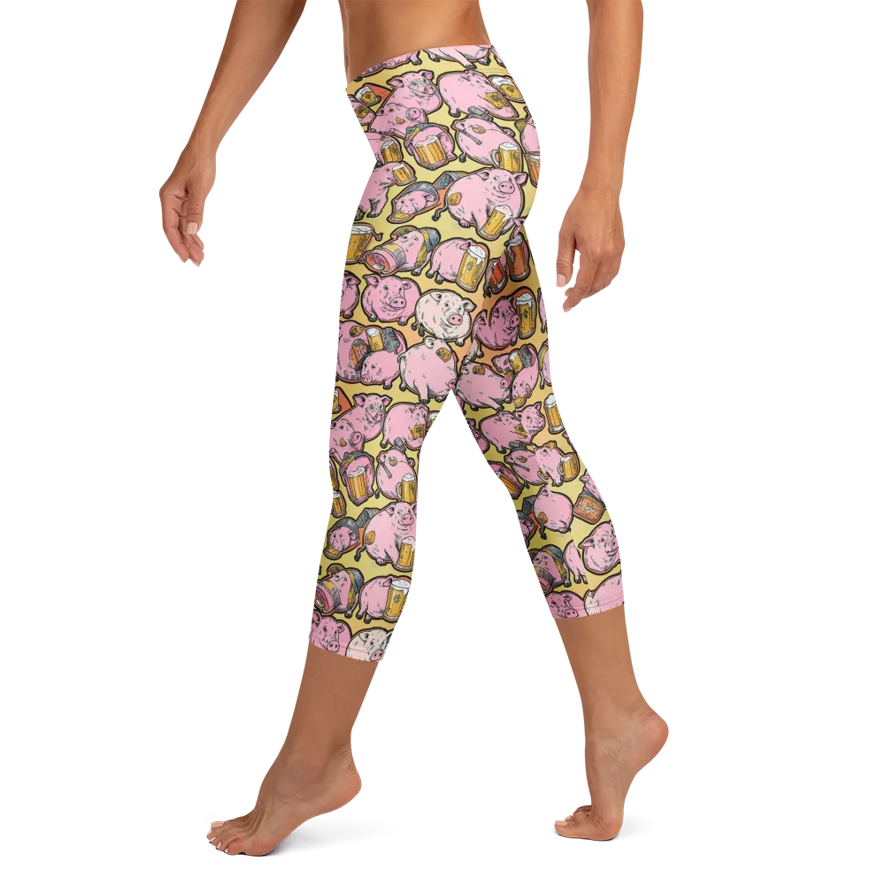 Brew And Oink on Capri Leggings — Left