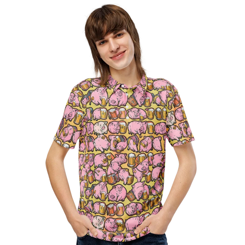 Brew And Oink on Men's Slim Fit Polo Shirt — Front