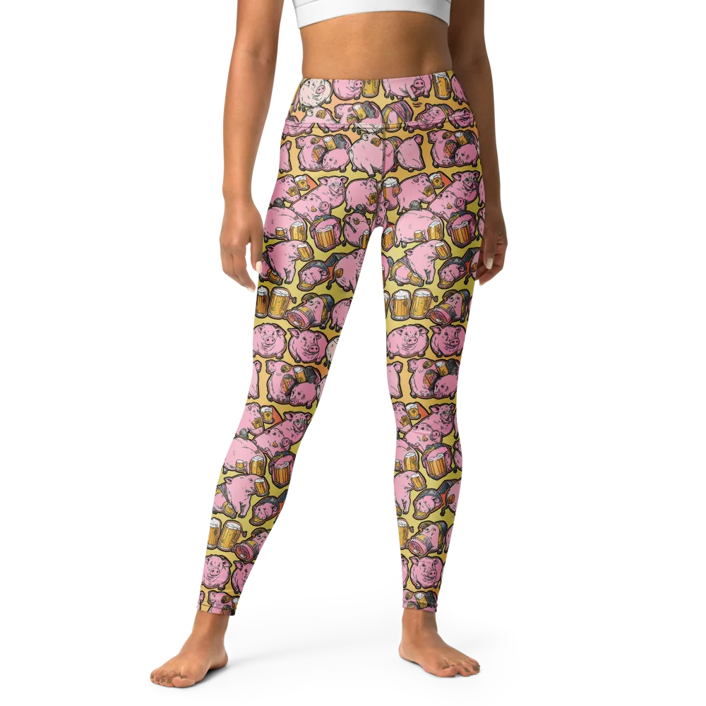 Brew And Oink on Yoga Leggings — Front