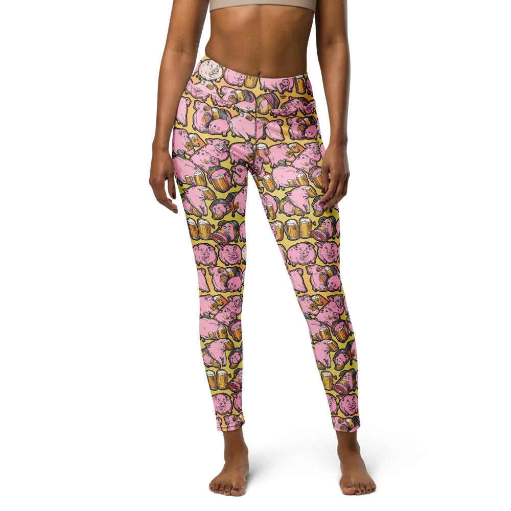 Brew And Oink on Yoga Leggings — Front