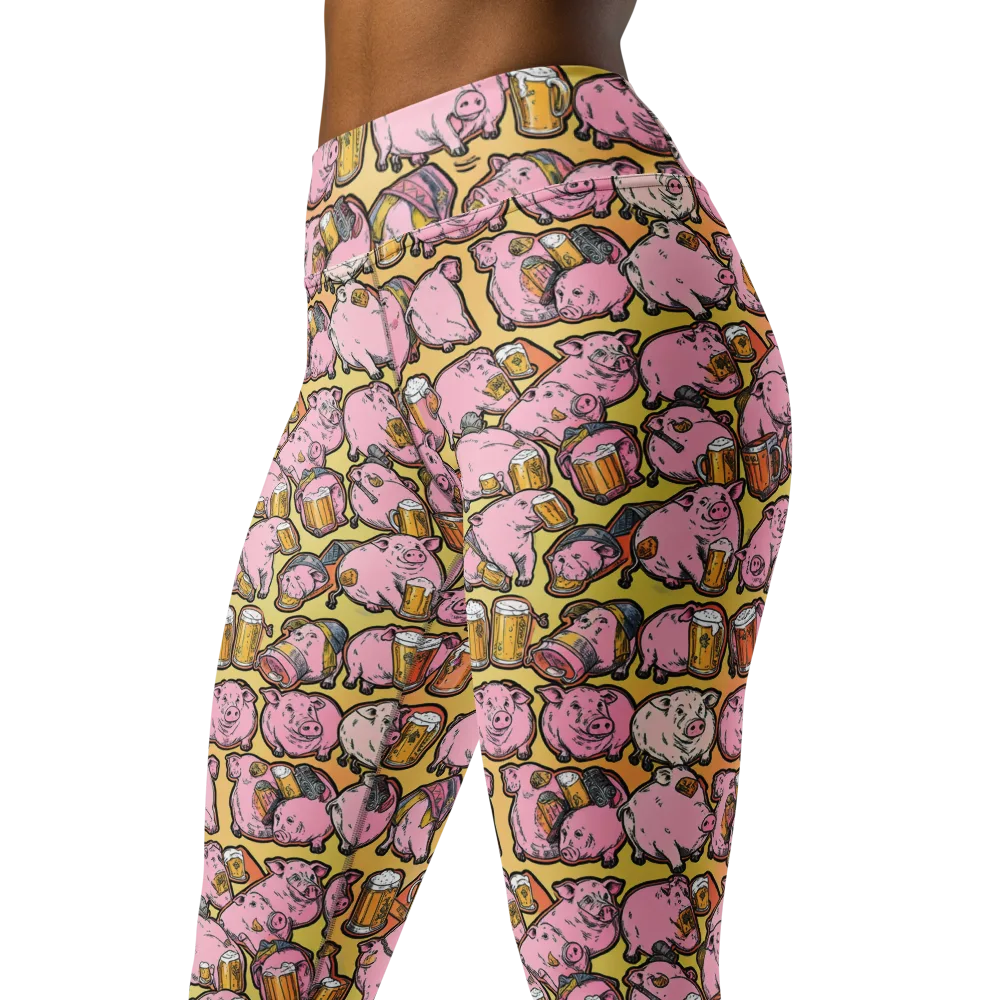 Brew And Oink on Yoga Leggings — Left Front