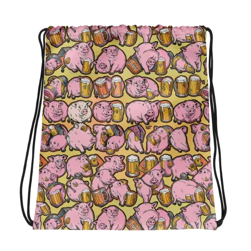 Brew And Oink on a Drawstring Bag