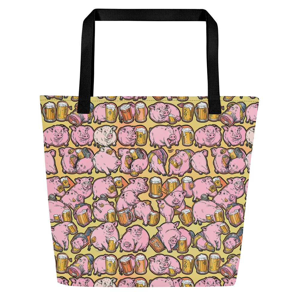 Brew And Oink on Large Tote Bag W/ Pocket — Front