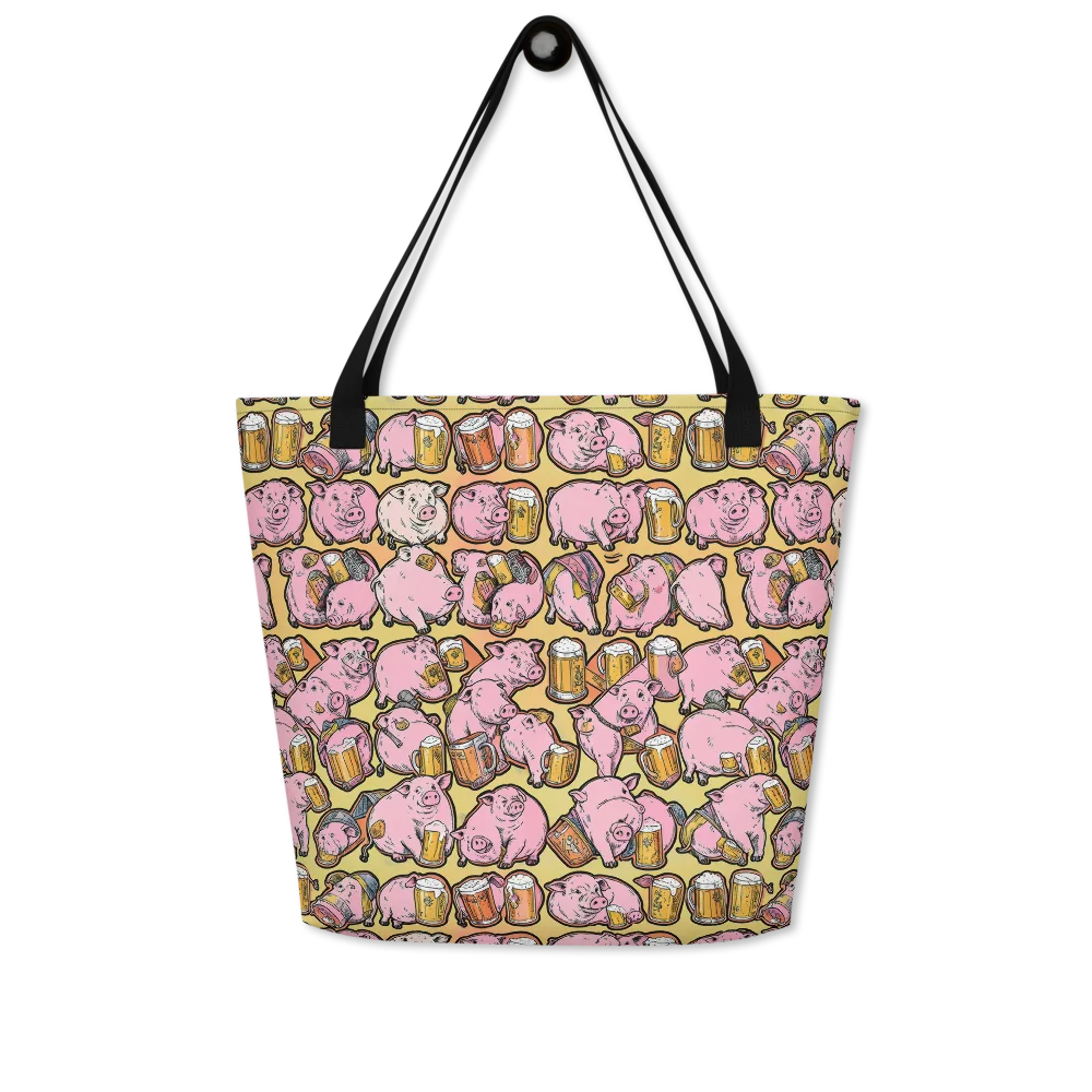 Brew And Oink on Large Tote Bag W/ Pocket — Front
