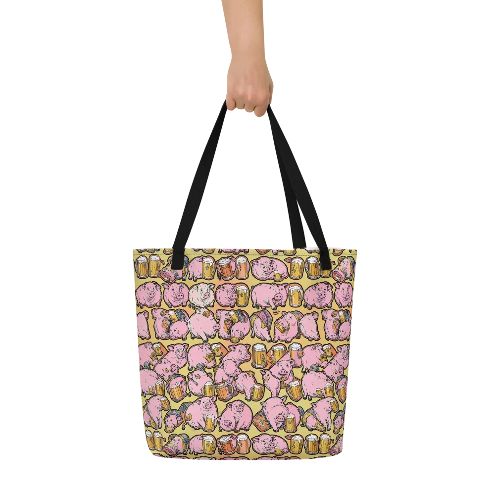 Brew And Oink on Large Tote Bag W/ Pocket — Front