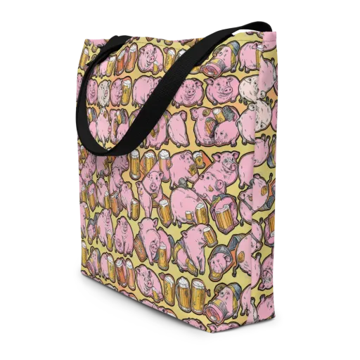Brew And Oink on a Large Tote Bag W/ Pocket