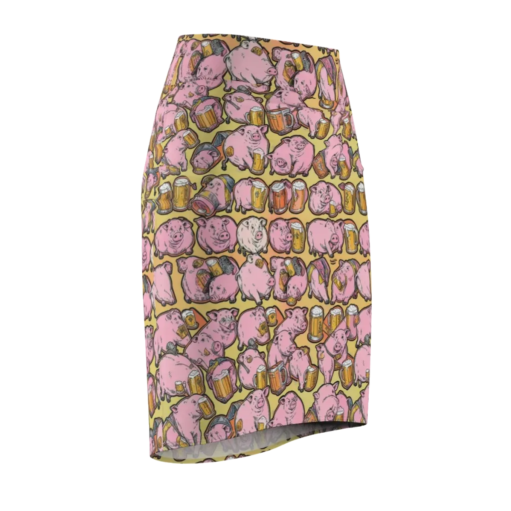Brew And Oink on Pencil Skirt — Front Side