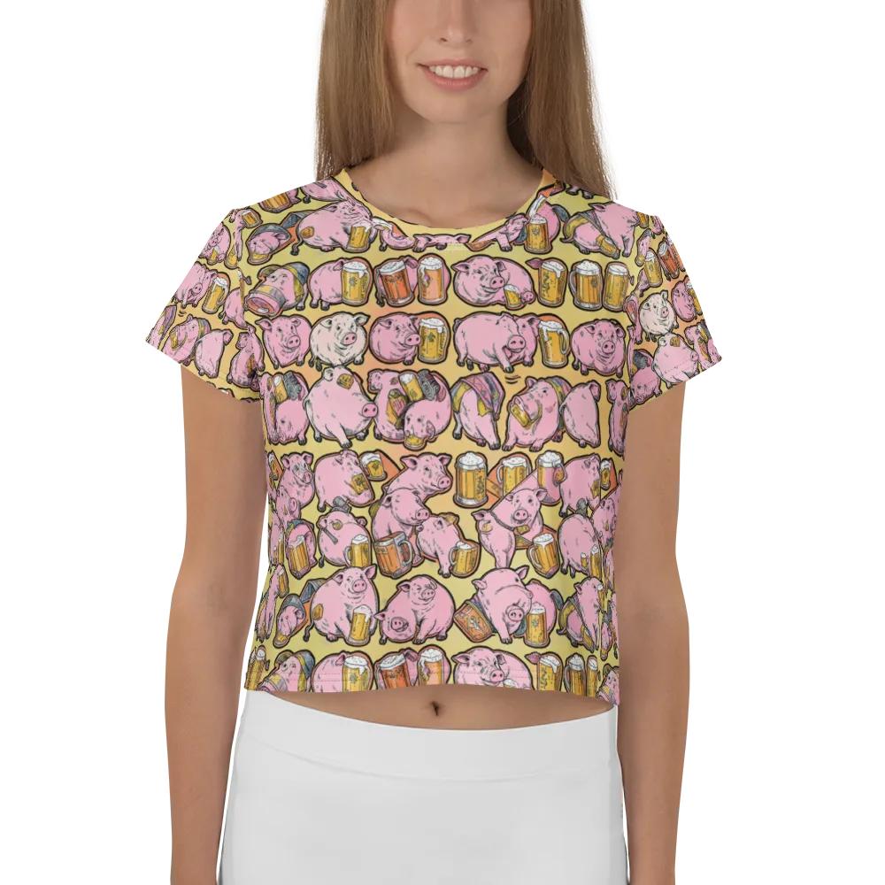 Brew And Oink on Crop Tee — Front