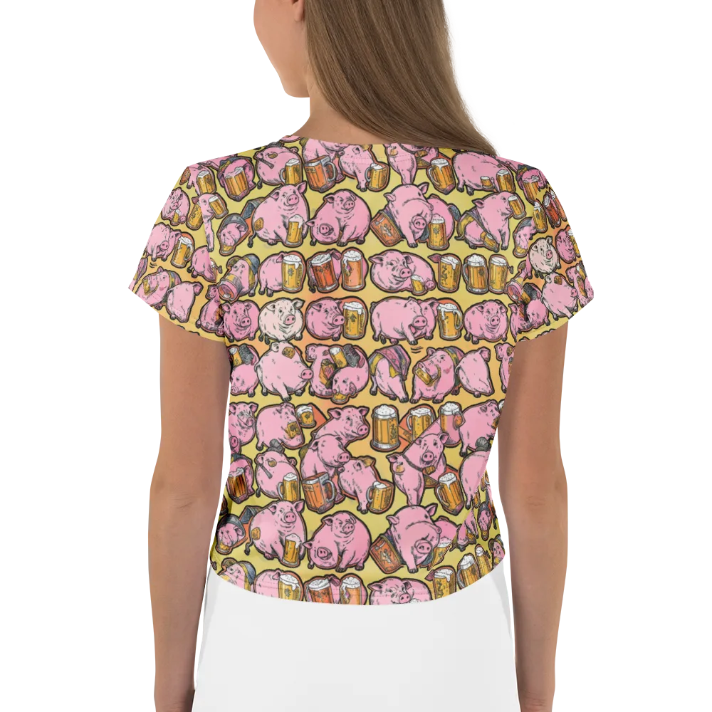 Brew And Oink on Crop Tee — Back