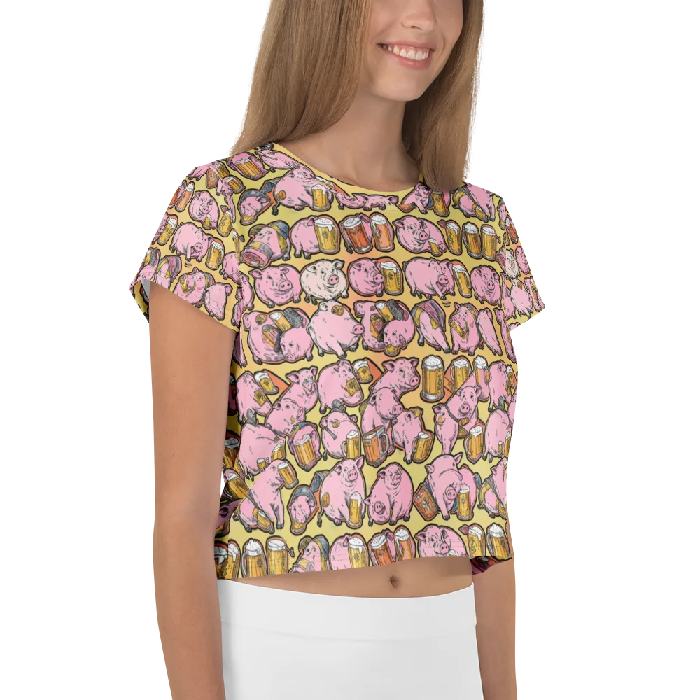 Brew And Oink on Crop Tee — Right