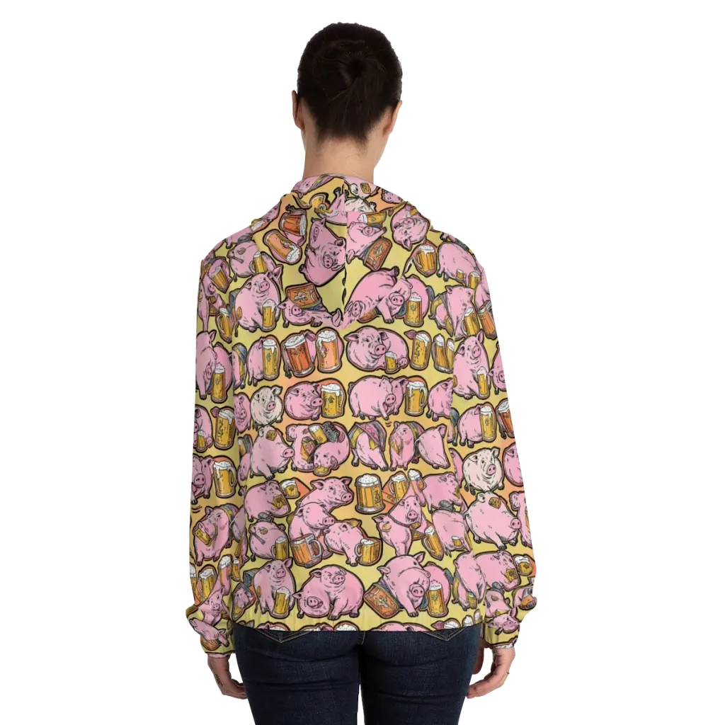 Brew And Oink on Women's Full-Zip Hoodie — Back On Person