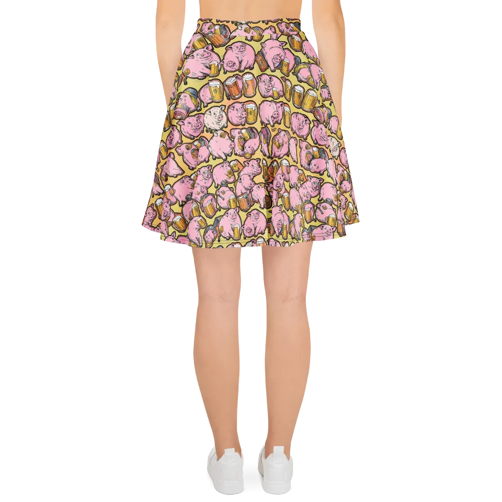 Brew And Oink on Skater Skirt — Back