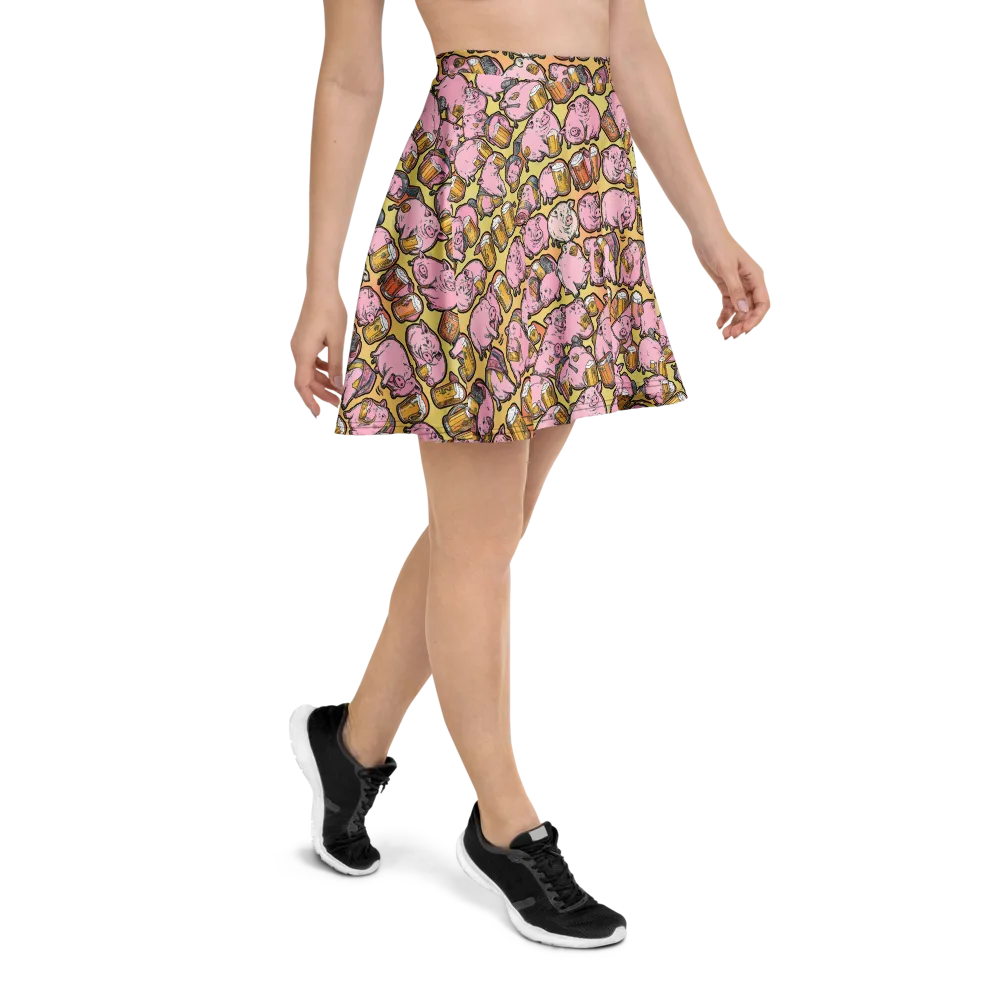Brew And Oink on Skater Skirt — Right